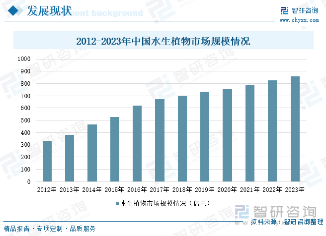 2012-2023年中国水生植物市场规模情况