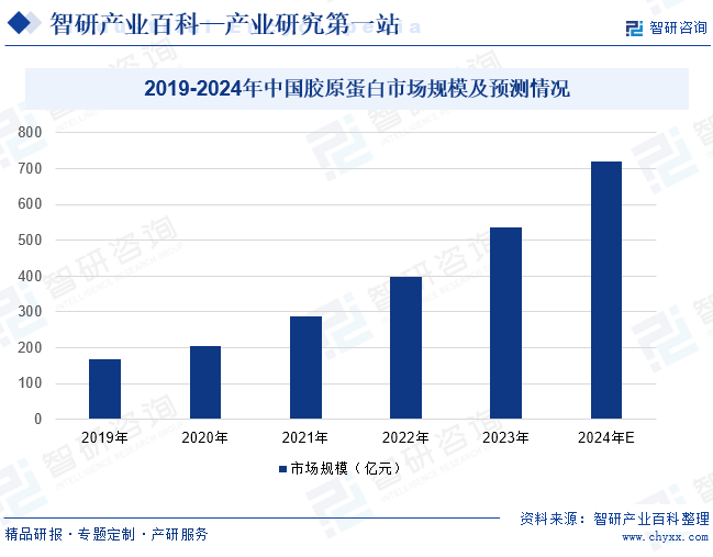 2019-2024年中国胶原蛋白市场规模及预测情况