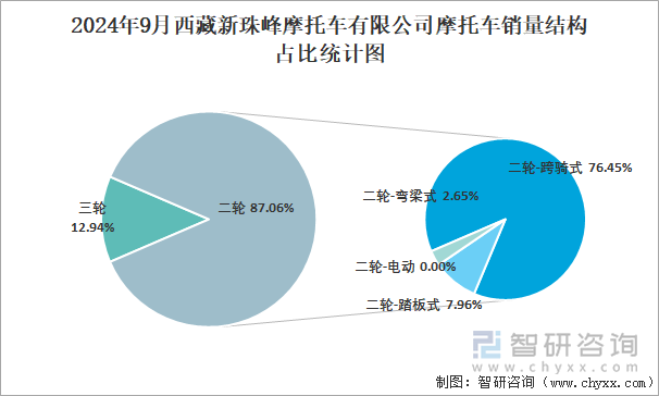 2024年9月西藏新珠峰摩托車有限公司摩托車銷量結(jié)構(gòu)占比統(tǒng)計(jì)圖