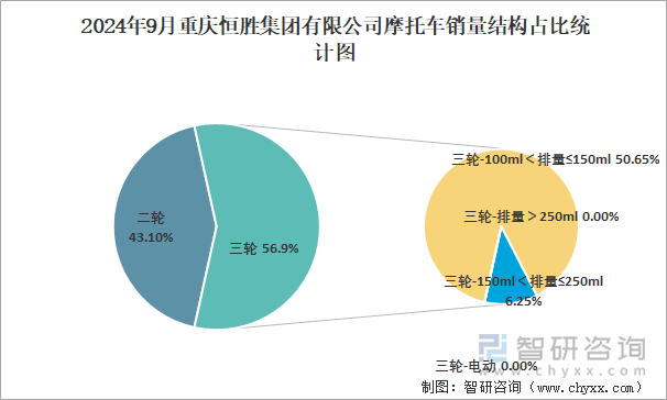 2024年9月重庆恒胜集团有限公司摩托车销量结构占比统计图