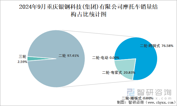 2024年9月重慶銀鋼科技(集團(tuán))有限公司摩托車銷量結(jié)構(gòu)占比統(tǒng)計圖