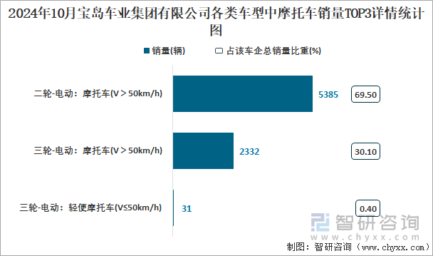 2024年10月寶島車業(yè)集團(tuán)有限公司各類車型中摩托車銷量TOP3詳情統(tǒng)計(jì)圖