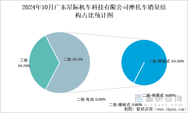 2024年10月广东星际机车科技有限公司摩托车销量结构占比统计图