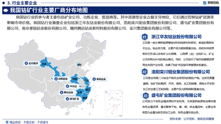 其中，洛阳栾川钼业集团股份有限公司是全球最大钴生产商，主要向国际市场销售氢氧化钴。2023年，洛阳钼业生产钴金属55526吨，同比增长174%，创历史新高；钴金属实现营业收入34.06亿元。