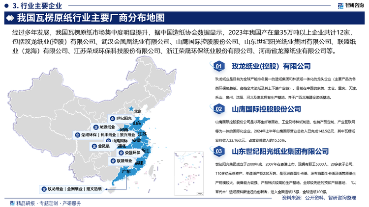 未來，在環(huán)保政策趨嚴的背景下，造紙板塊大型資本開支項目的獲批難度增大，新增產(chǎn)能供給也存在減少的可能性，行業(yè)供需格局改善彈性較大，根據(jù)中國造紙協(xié)會數(shù)據(jù)，我國規(guī)模以上造紙企業(yè)數(shù)量已經(jīng)連續(xù)7年縮減。隨著造紙行業(yè)發(fā)展步入成熟穩(wěn)定期，高能耗、環(huán)保不達標的中小產(chǎn)能逐步被清退，規(guī)模紙企的競爭優(yōu)勢持續(xù)放大，我國瓦楞原紙行業(yè)集中度將進一步提升。