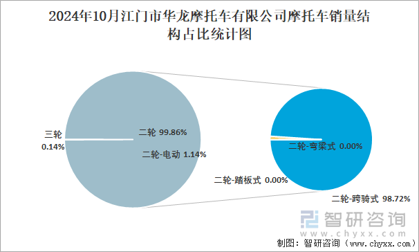 2024年10月江门市华龙摩托车有限公司摩托车销量结构占比统计图