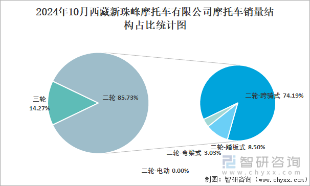 2024年10月西藏新珠峰摩托車(chē)有限公司摩托車(chē)銷(xiāo)量結(jié)構(gòu)占比統(tǒng)計(jì)圖