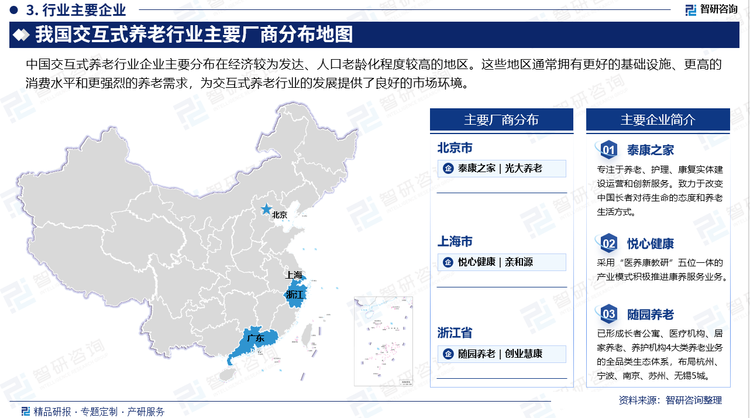 中国交互式养老行业企业主要分布在经济较为发达、人口老龄化程度较高的地区。这些地区通常拥有更好的基础设施、更高的消费水平和更强烈的养老需求，为交互式养老行业的发展提供了良好的市场环境。