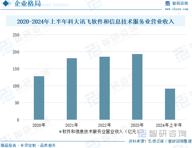 2020-2024年上半年科大訊飛軟件和信息技術(shù)服務(wù)業(yè)營業(yè)收入