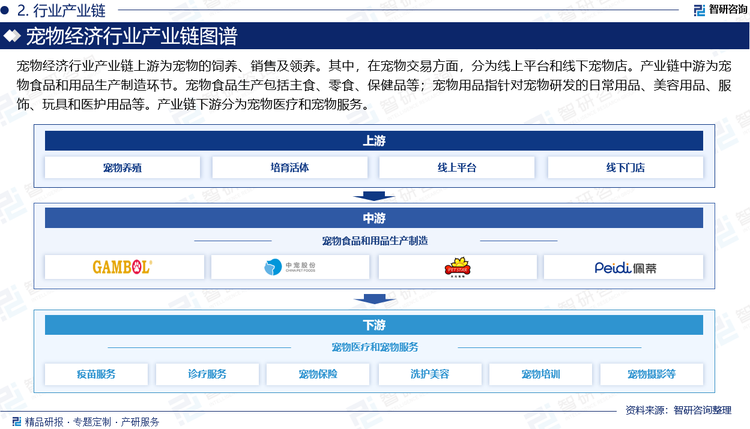 产业链下游分为宠物医疗和宠物服务。其中，宠物医疗包括疫苗服务、诊疗服务、宠物保健和疾病防御服务等，行业参与技术门槛较高，是宠物产业链的重要环节。宠物服务则涵盖洗护美容、培训、宠物摄影、丧葬等新兴服务。