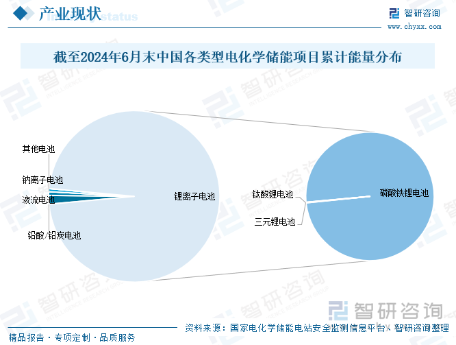 截至2024年6月末中國各類型電化學儲能項目累計能量分布