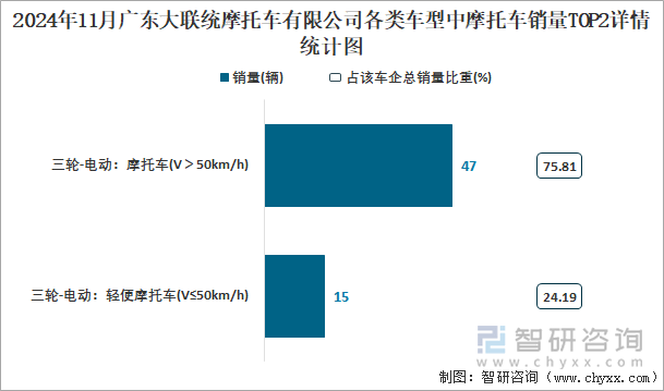 2024年11月廣東大聯(lián)統(tǒng)摩托車有限公司各類車型中摩托車銷量TOP2詳情統(tǒng)計圖