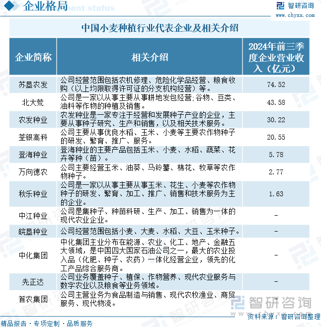 中國小麥種植行業(yè)代表企業(yè)及相關(guān)介紹