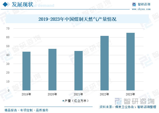 2019-2023年中国煤制天然气产量情况