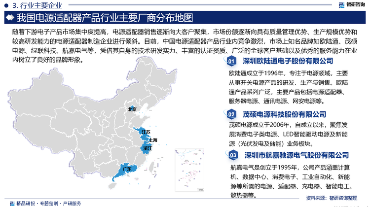 隨著下游電子產(chǎn)品市場(chǎng)集中度提高，電源適配器銷(xiāo)售逐漸向大客戶聚集，市場(chǎng)份額逐漸向具有質(zhì)量管理優(yōu)勢(shì)、生產(chǎn)規(guī)模優(yōu)勢(shì)和較高研發(fā)能力的電源適配器制造企業(yè)進(jìn)行傾斜。目前，中國(guó)電源適配器產(chǎn)品行業(yè)內(nèi)競(jìng)爭(zhēng)激烈，市場(chǎng)上知名品牌如歐陸通、茂碩電源、綠聯(lián)科技、航嘉電氣等，憑借其自身的技術(shù)研發(fā)實(shí)力、豐富的認(rèn)證資質(zhì)、廣泛的全球客戶基礎(chǔ)以及優(yōu)秀的服務(wù)能力在業(yè)內(nèi)樹(shù)立了良好的品牌形象。同時(shí)，一些新進(jìn)入者也在積極尋求突破，通過(guò)技術(shù)創(chuàng)新、差異化競(jìng)爭(zhēng)等手段爭(zhēng)奪市場(chǎng)份額。