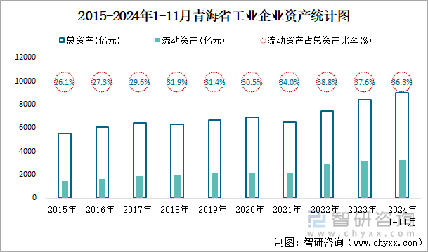 2015-2024年1-11月青海省工業(yè)企業(yè)資產(chǎn)統(tǒng)計圖