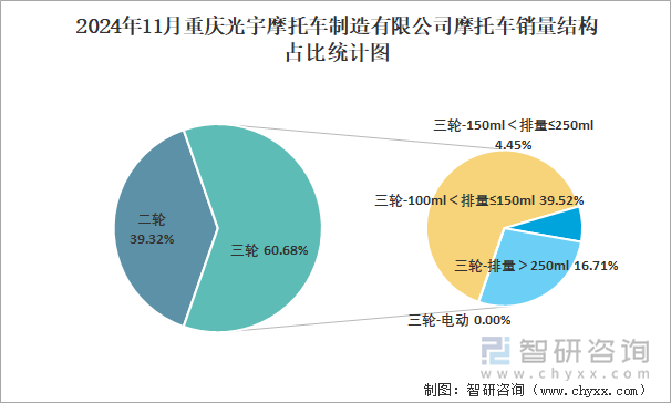 2024年11月重庆光宇摩托车制造有限公司摩托车销量结构占比统计图