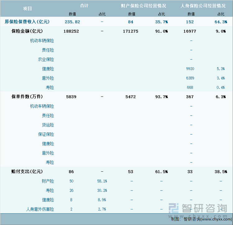 2024年1-11月寧夏回族自治區(qū)保險(xiǎn)業(yè)經(jīng)營(yíng)詳情表