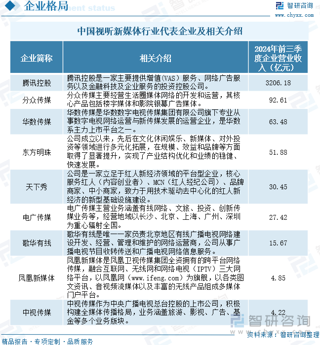 中國視聽新媒體行業(yè)代表企業(yè)及相關介紹