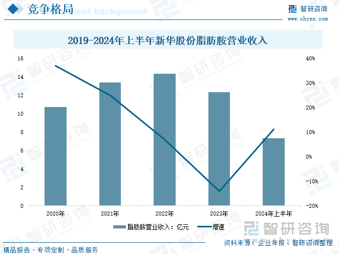 2019-2024年上半年新华股份脂肪胺营业收入