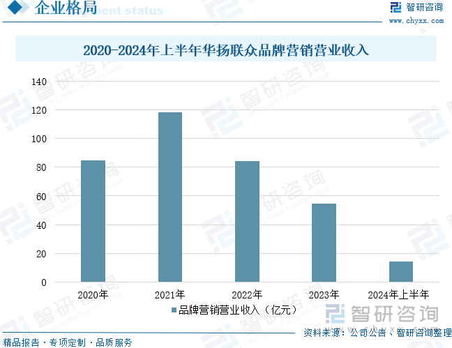 2020-2024年上半年華揚聯(lián)眾品牌營銷營業(yè)收入