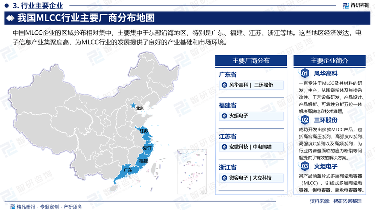 中国MLCC企业的区域分布相对集中，主要集中于东部沿海地区，特别是广东、福建、江苏、浙江等地。这些地区经济发达，电子信息产业集聚度高，为MLCC行业的发展提供了良好的产业基础和市场环境。