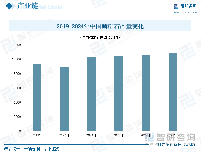 2019-2024年中国磷矿石产量变化