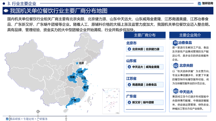 其中北京央厨餐饮管理有限责任公司,成立于2010年，以“机关团体供餐”为主营方向，专业从事团膳多年，积累了丰富的餐饮制作和餐饮服务经验，成为当地餐饮服务业的示范企业，在消费者心目中，树立了良好的形象和口碑。央厨正是以科学的管理、专业化的运营满足各类客户的需要，以集团供餐的需求为己任，视就餐者满意为目标的专业化的餐饮企业。先后承接了大型部委机关、央企国企的供餐业务，达到日供餐量10000人次。央厨公司于2018年投资建立自己的中央厨房，先进一流的进口设备，强有力的保障。采用标准加工系统，已形成可操作、经济安全的规范化和可控性的现代化中餐制作模式。北京央厨餐饮管理有限责任公司始终高度重视食品安全工作，通过自主研发的“互联网+监管”手段有效促进整个项目食品安全监管工作落实，在提前实现公司“智慧食堂”100%建设目标的基础上，组织全体项目开展“智慧食堂”视频监管系统操作使用培训，严把机关食堂食品安全每一道关口。2021年央厨公司在河北阜平创建了预制食材加工、种、养殖基地，是集绿色食品的生产﹑研发﹑加工、保鲜、存储、供给于一体的国际领先的综合性功能厂区，实现了采购、生产、加工一体化的标准模式，肉类和半成品原料均采用政府“阳光工程”联合采购网络的供应商；蔬菜的供应采用固定供货商和合作蔬菜生产基地供应相结合的模式，保证了所有原材料供应的便捷、安全、可靠。是央厨公司源源不断提供最优质、最丰富、最稳定的原材料及食品保障。餐饮行业是一个良心行业，民以食为天，食以洁为先，央厨餐饮公司一直本着：做良心饭、赚良心钱的经营宗旨，牢固树立“食品卫生安全至上”的管理目标，以“营养膳食、科学用餐”为方针，严把食材质量关，HACCP体系有效监管食品加工流程，科学合理搭配膳食，以至臻至善的态度，为服务单位提供优质的后勤保障。