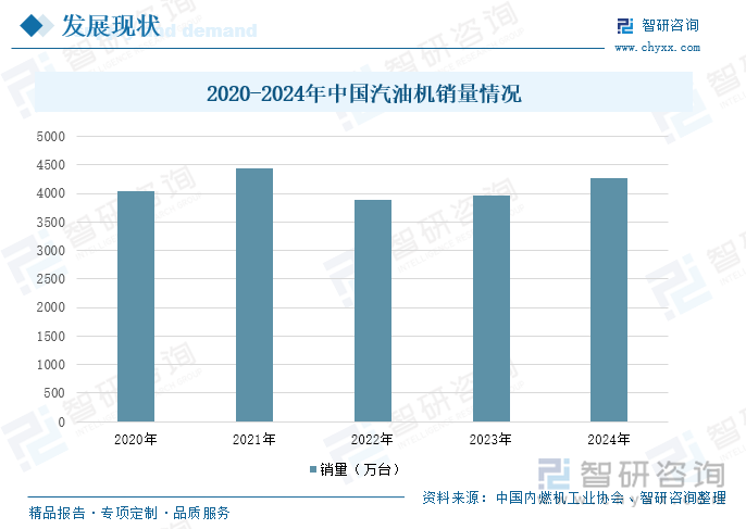 2020-2024年中国汽油机销量情况