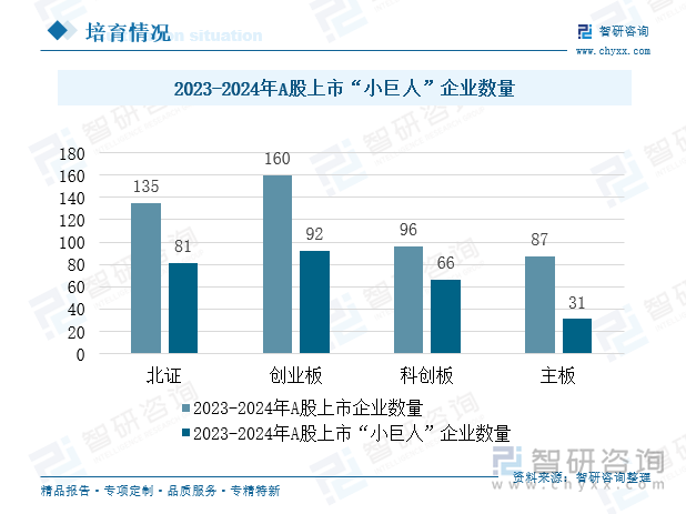 2023-2024年A股上市“小巨人”企業(yè)數(shù)量