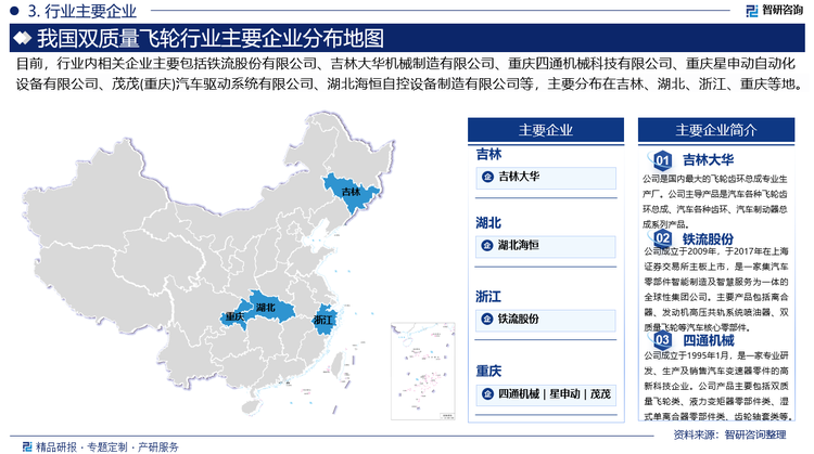 目前，行业内相关企业主要包括铁流股份有限公司、吉林大华机械制造有限公司、重庆四通机械科技有限公司、重庆星申动自动化设备有限公司、茂茂(重庆)汽车驱动系统有限公司、湖北海恒自控设备制造有限公司等，主要分布在吉林、湖北、浙江、重庆等地。