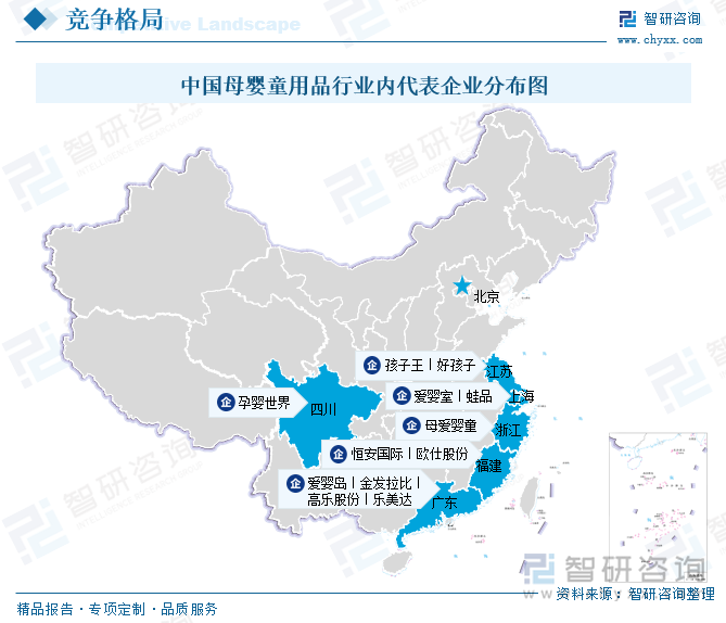 中國母嬰童用品行業(yè)內(nèi)代表企業(yè)分布圖