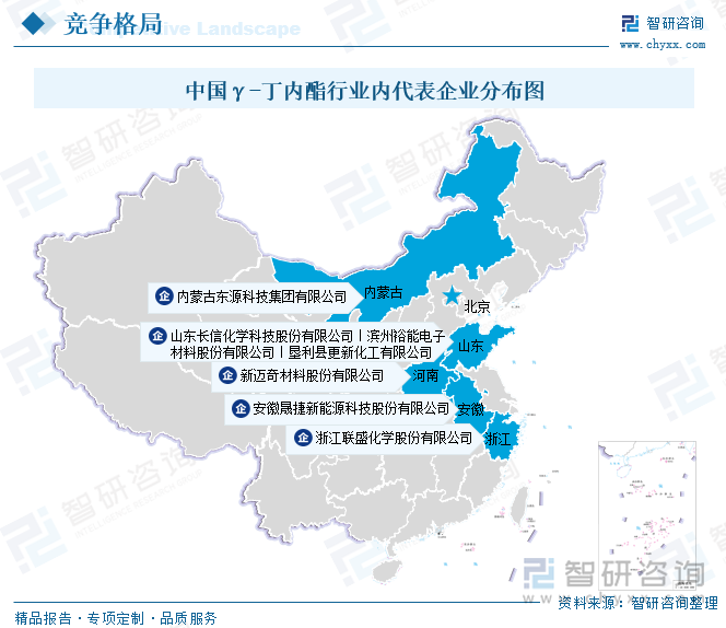 中國γ-丁內(nèi)酯行業(yè)內(nèi)代表企業(yè)分布圖