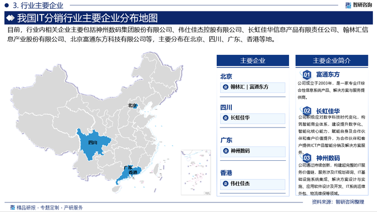 中国IT分销行业呈现出多元化、分散化的特点。市场上存在大量IT分销商，既有大型综合性分销商如神州数码、伟仕佳杰等，也有专注于某一领域或产品的专业分销商。这些分销商在市场竞争中，通过不断创新和提升服务质量，形成了各自的优势和特色。同时，国际IT厂商和国内厂商的竞争也日益激烈，分销商需要不断寻找新的业务增长点以应对市场竞争。