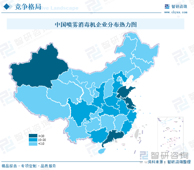 中國噴霧消毒機(jī)企業(yè)分布熱力圖