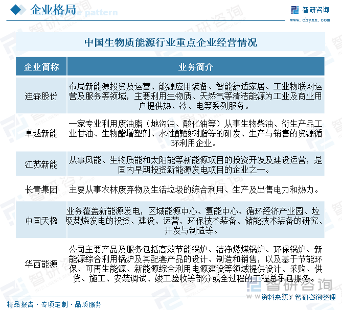 中国生物质能源行业重点企业经营情况