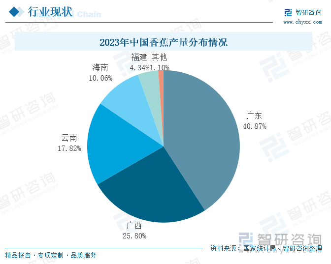 2023年中國香蕉產(chǎn)量分布情況