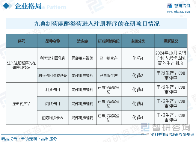 九典制药麻醉类药进入注册程序的在研项目情况