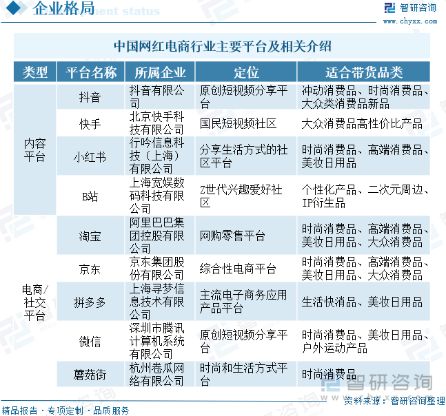 中国网红电商行业主要平台及相关介绍