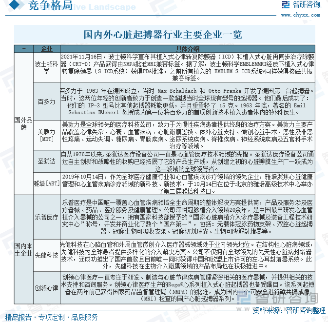 国内外心脏起搏器行业主要企业一览