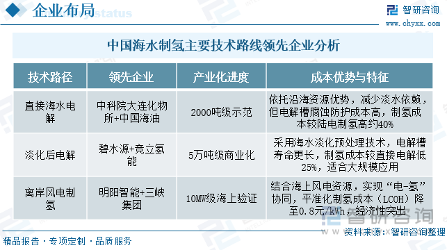 中國海水制氫主要技術(shù)路線領(lǐng)先企業(yè)分析