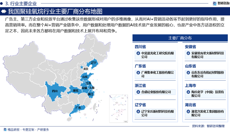 據(jù)不完全統(tǒng)計(jì)，目前我國(guó)聚硅氧烷生產(chǎn)企業(yè)僅有十余家，市場(chǎng)集中度較高，CR6超過(guò)75%，行業(yè)呈現(xiàn)“一超多強(qiáng)”的競(jìng)爭(zhēng)格局。其中，合盛硅業(yè)為我國(guó)聚硅氧烷行業(yè)龍頭企業(yè)，其供應(yīng)能力最強(qiáng)，產(chǎn)能產(chǎn)量均位居國(guó)內(nèi)第一，分別達(dá)到62.1萬(wàn)噸及51.1萬(wàn)噸；東岳硅材緊隨其后，產(chǎn)能產(chǎn)量分別為28.2萬(wàn)噸和24.9萬(wàn)噸。此外，?？闲腔?、新安股份、陶氏、興發(fā)集團(tuán)等企業(yè)擁有的聚硅氧烷生產(chǎn)供應(yīng)能力也排行業(yè)前列。