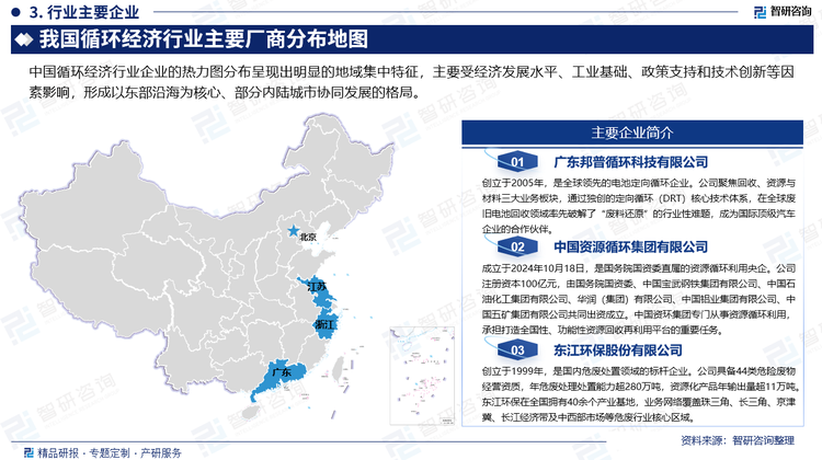 中國循環(huán)經(jīng)濟(jì)行業(yè)企業(yè)的熱力圖分布呈現(xiàn)出明顯的地域集中特征，主要受經(jīng)濟(jì)發(fā)展水平、工業(yè)基礎(chǔ)、政策支持和技術(shù)創(chuàng)新等因素影響，形成以東部沿海為核心、部分內(nèi)陸城市協(xié)同發(fā)展的格局。