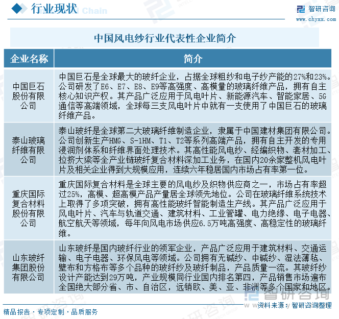 中國(guó)風(fēng)電紗行業(yè)代表性企業(yè)簡(jiǎn)介