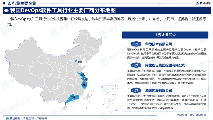 中國DevOps軟件工具行業(yè)企業(yè)主要集中在經(jīng)濟(jì)發(fā)達(dá)、科技資源豐富的地區(qū)，包括北京市、廣東省、上海市、江蘇省、浙江省等地。