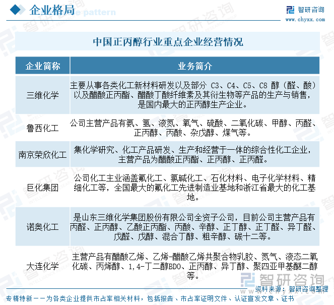 中國正丙醇行業(yè)重點(diǎn)企業(yè)經(jīng)營情況