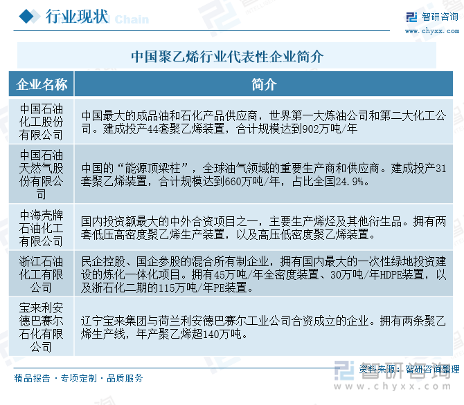 中國聚乙烯行業(yè)代表性企業(yè)簡介