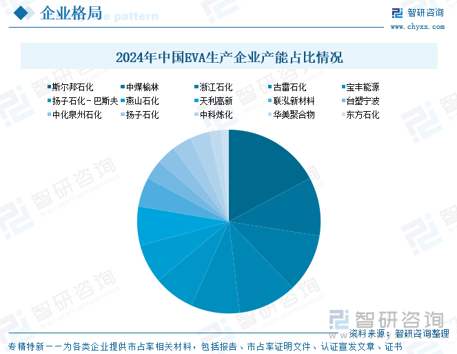 2024年中國(guó)EVA生產(chǎn)企業(yè)產(chǎn)能占比情況