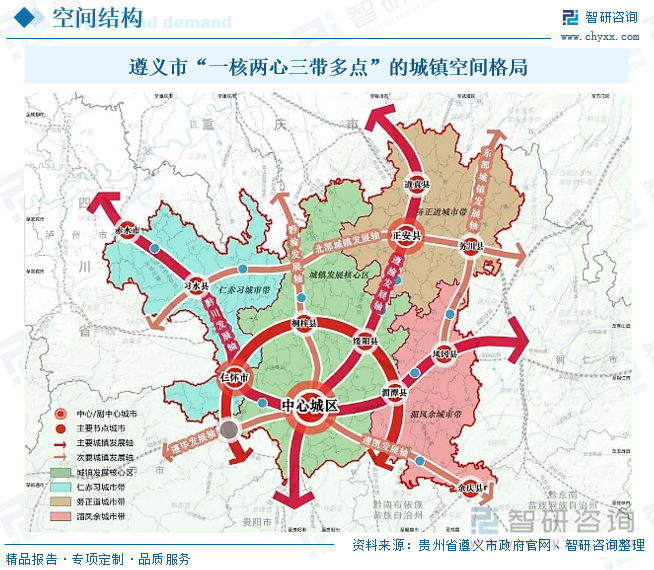 遵義市“一核兩心三帶多點”的城鎮(zhèn)空間格局