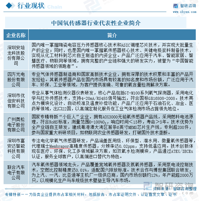 中國(guó)氧傳感器行業(yè)代表性企業(yè)簡(jiǎn)介